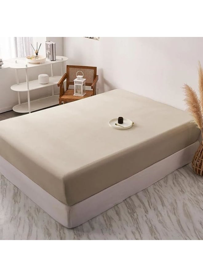 Moro Moro Beige Cotton King Bed Sheet Set - Image 4